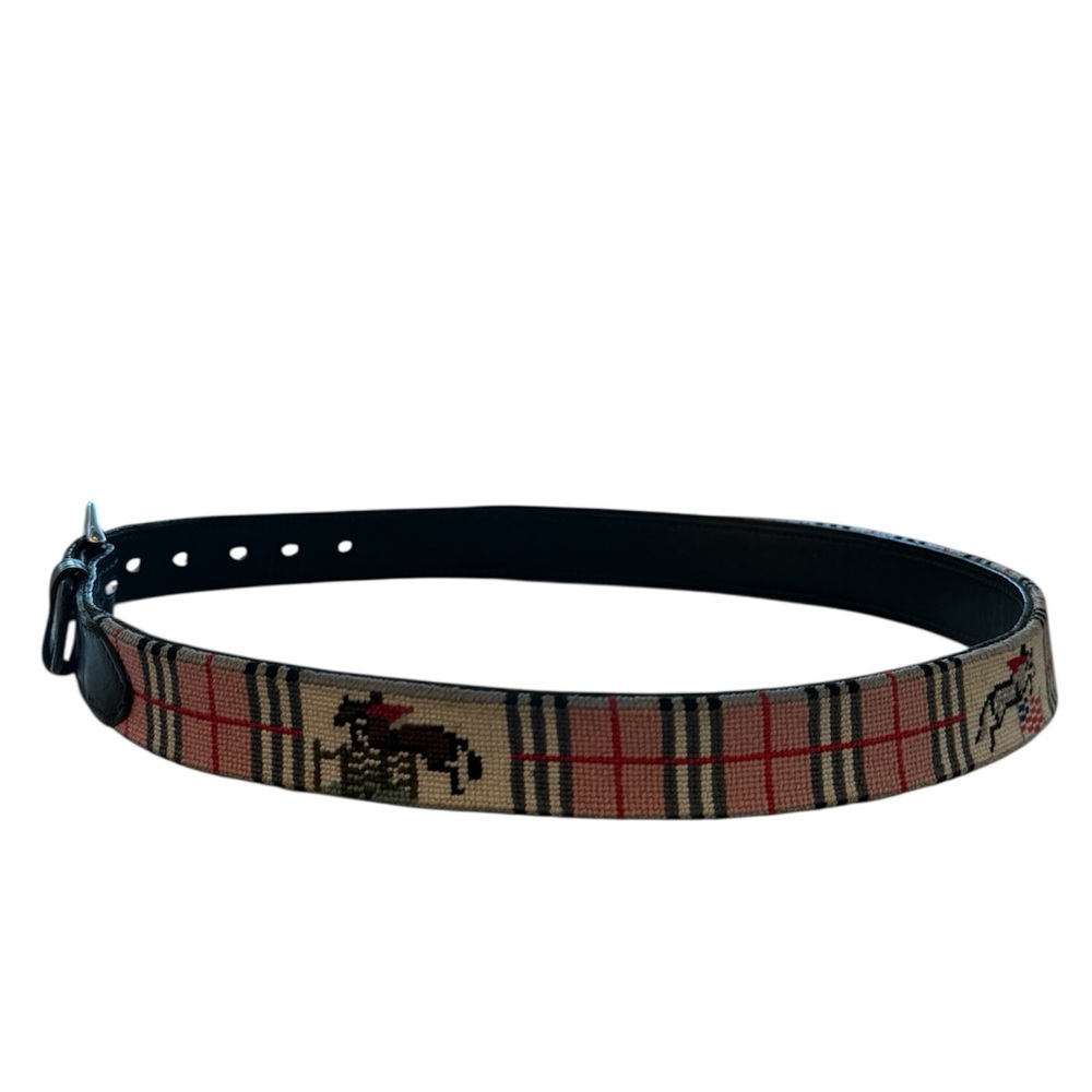 Vintage Equestrian Steeplechasing Needlepoint over Leather Belt